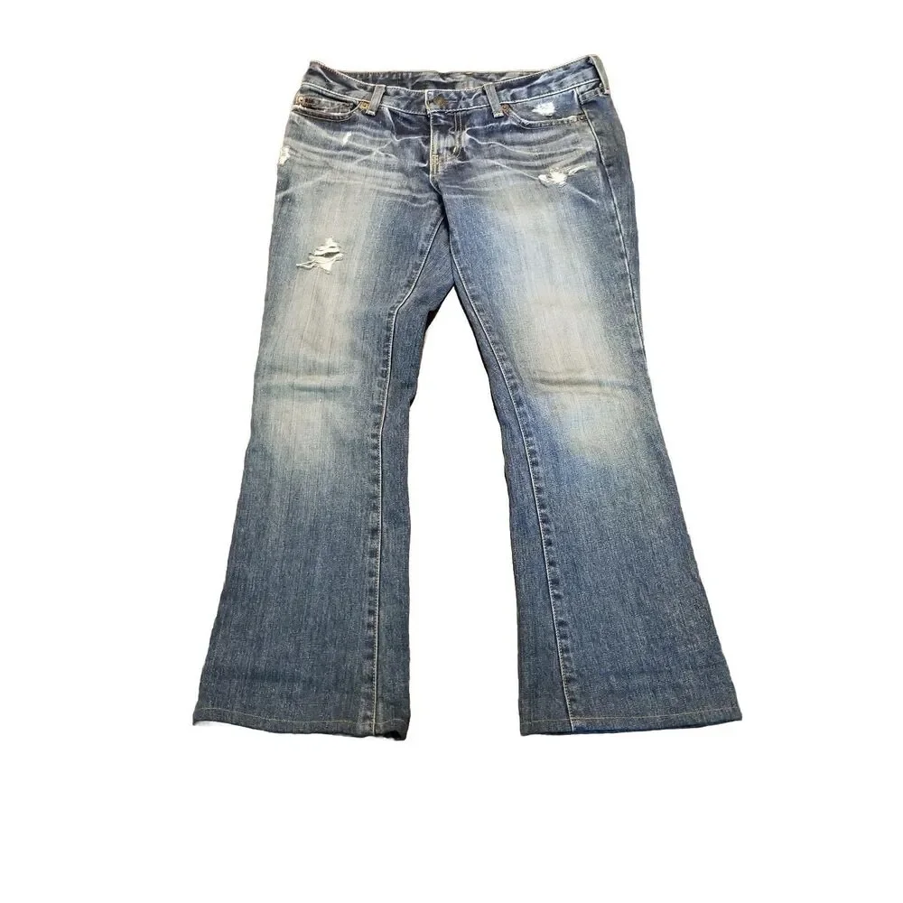 Moussy Jeans Women Size 27 Medium Wash Distressed Blue Denim *Hemmed* (31x26.5)